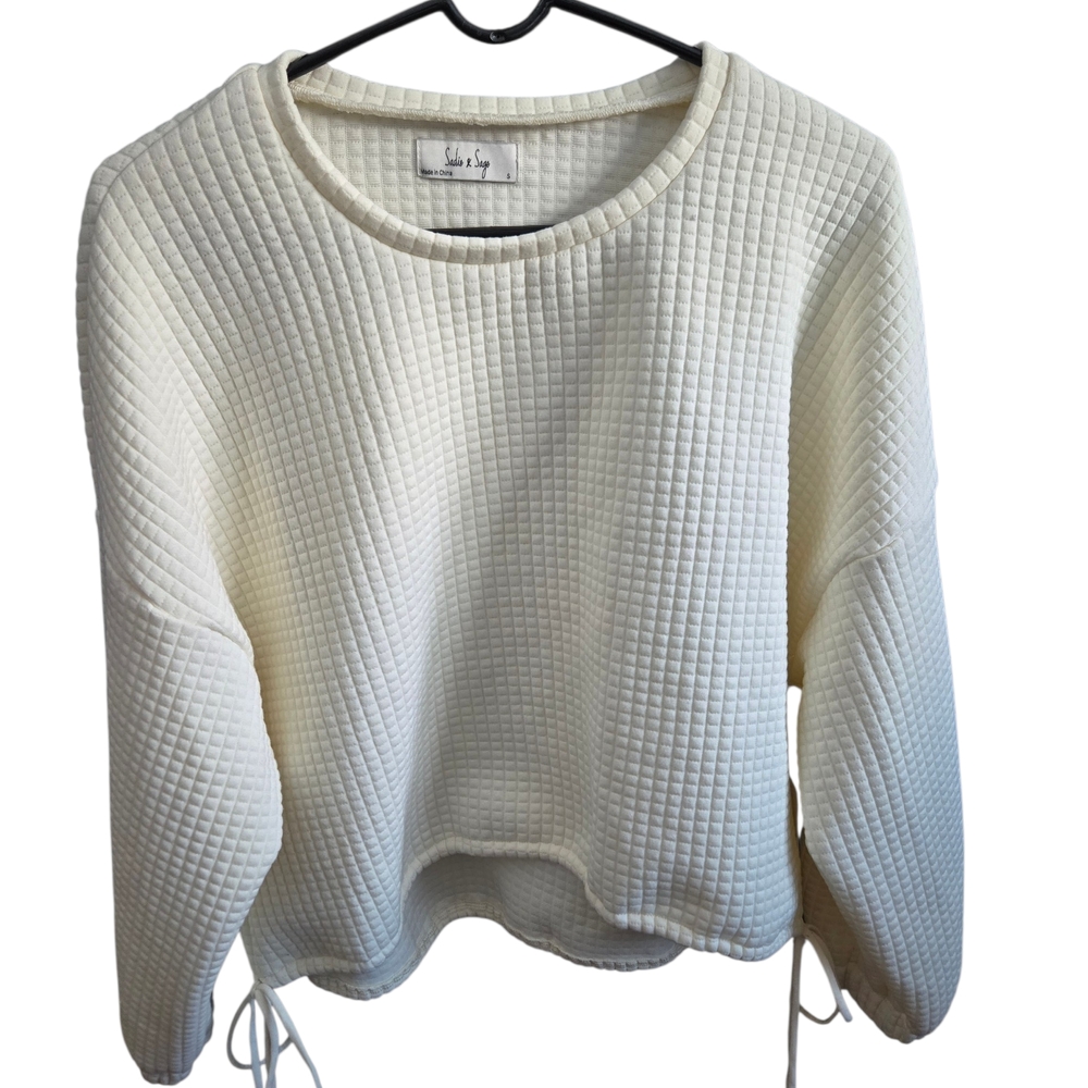 Sadie & Sage NWT Cream Waffle Textured Tie Hem Top Small